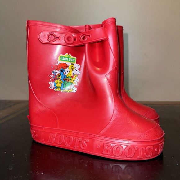 Disney Muppets Sesame Street Red Graphic Photo Rain Boots Toddler Size 9C - 10C - Picture 1 of 6